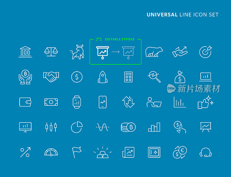 投资通用线图标设置与可编辑的描边。图标适用于网页，移动应用程序，UI, UX和GUI设计。